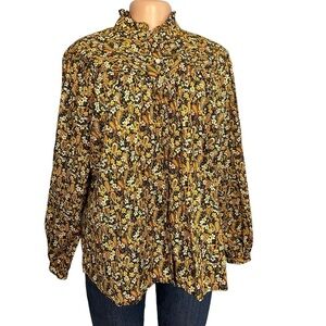 Overlover Yellow & Brown Paisley Button Down Cotton Blouse